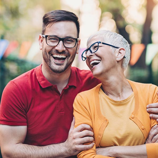 mother and son laughing